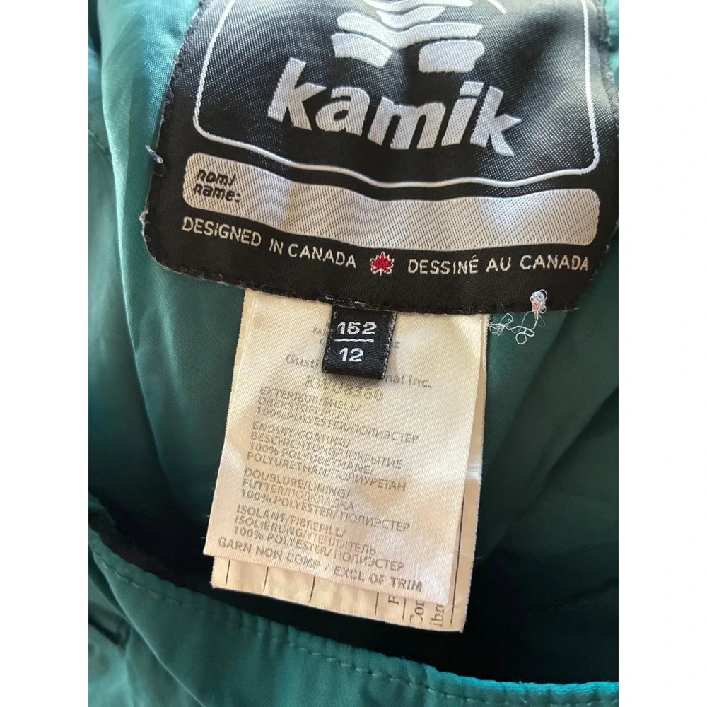 Kamik Kids Teal Insulated Snow Pants Bib Suspenders Size 12 KWU8360 Ski Trousers